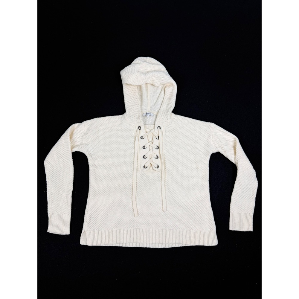 Madewell Merino Wool Lace Up Hoodie Sweater Cream Ivory Women's XS